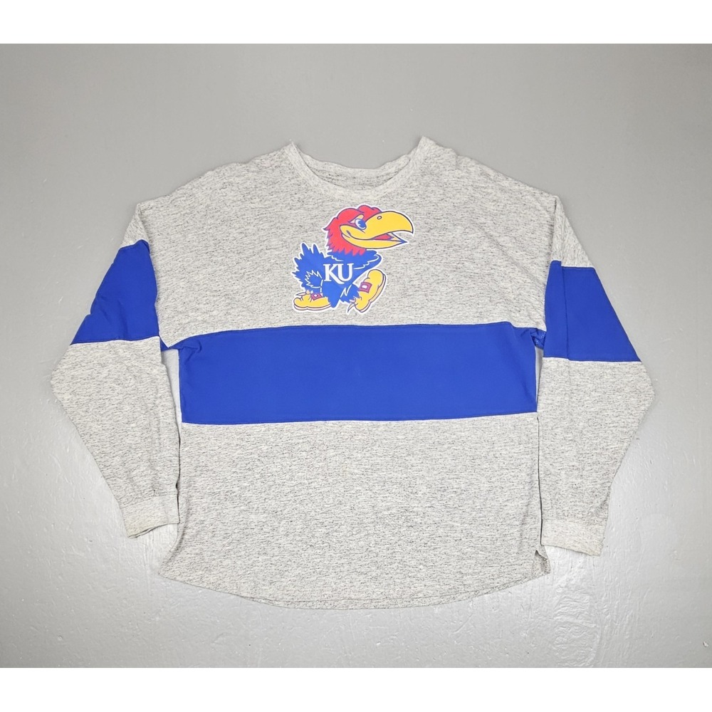 Pressbox Kansas Jayhawks KU T-Shirt Womens‎ Medium Gray Long Sleeve Spellout